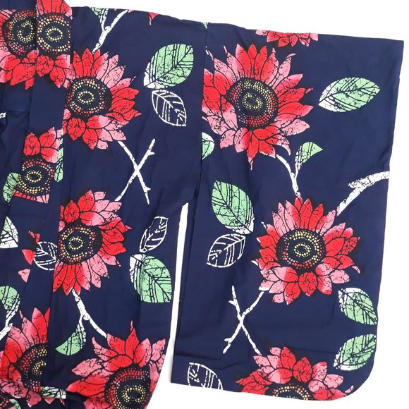 Floral Navy Blue Kimono Open Duster Cardigan - Picture 4 of 7